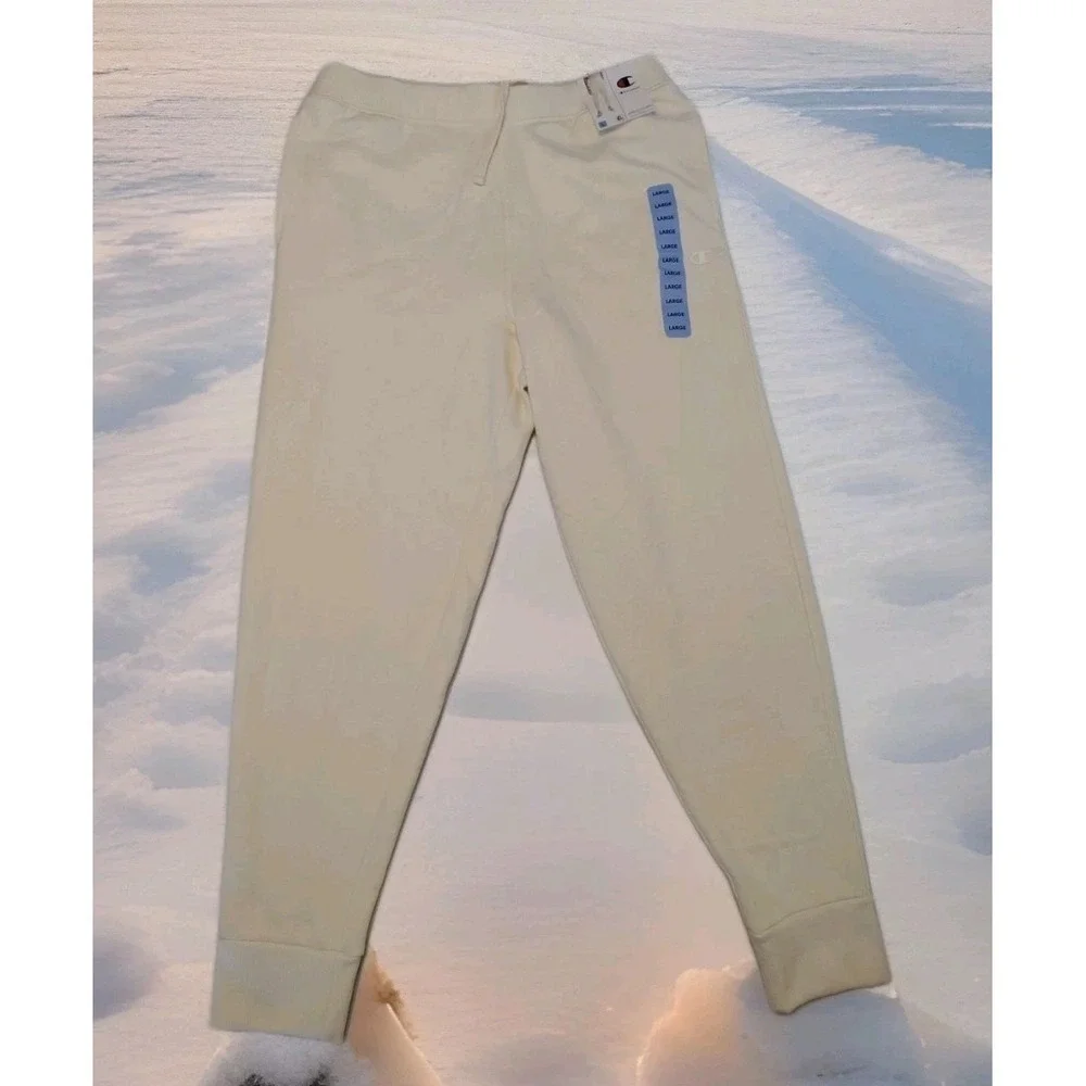 Champion Men's Warm Soft Fleece Side Pockets Drawcord‎ Jogger Large Natural